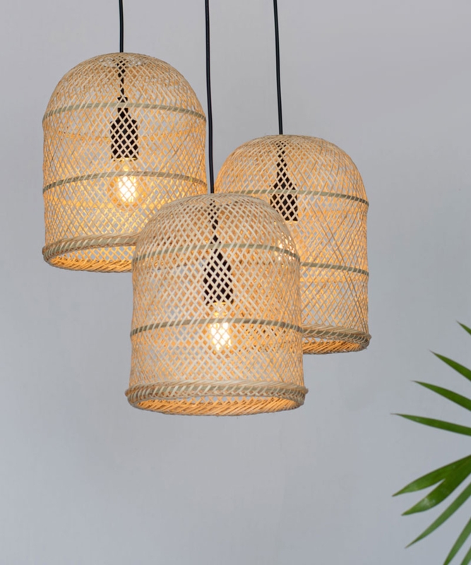 Triple Woven Pendant Cluster Staggered Bell Shape Shades