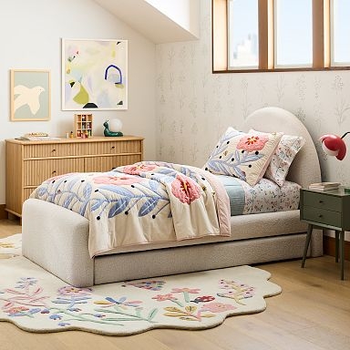 Trundle Bed Arched Upholstered Silhouette with Integrated Base