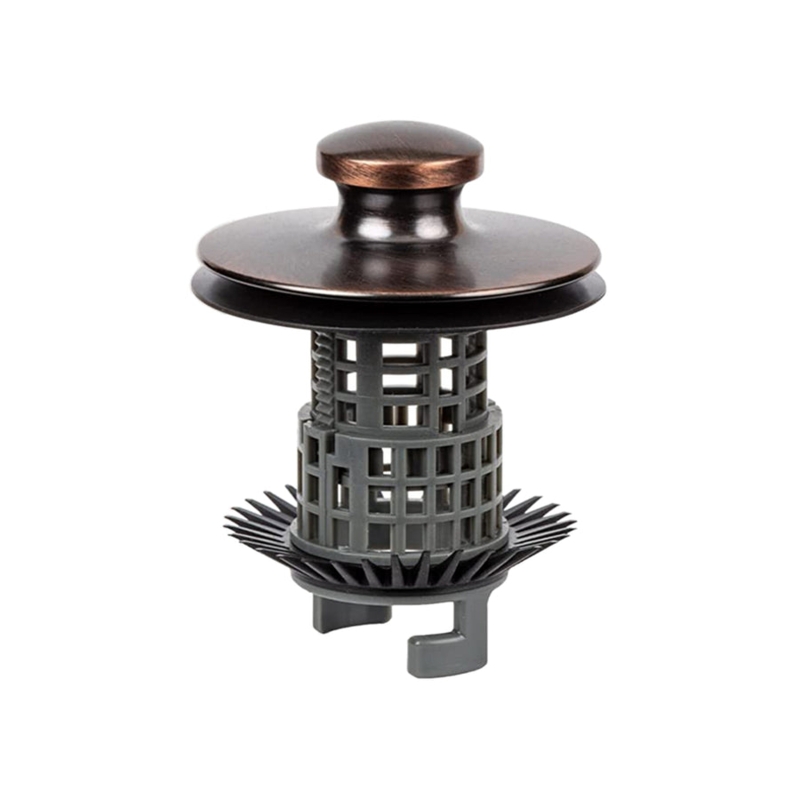 Tub Stopper, Bronze Toned Flexible Bristle Ring, Integrated Hair Catcher