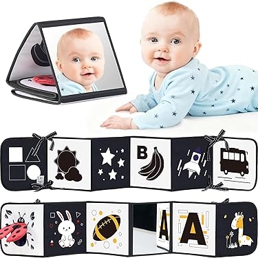 Tummy Time Mirror with Accordion Fold Design and High Contrast Patterns
