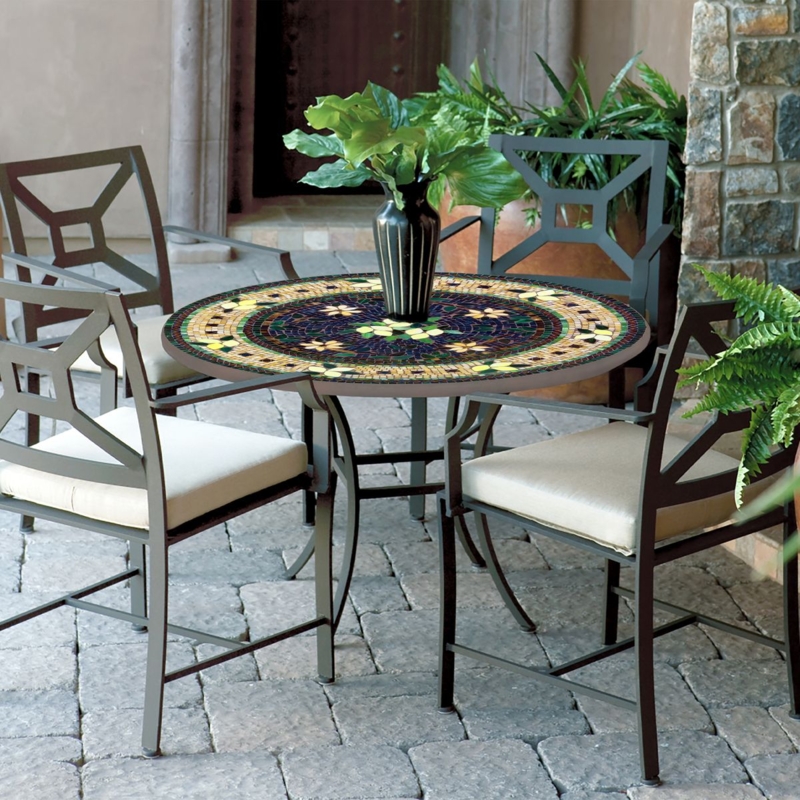Tuscan Patio Dining Set Lemon Mosaic Pattern Geometric Backrest