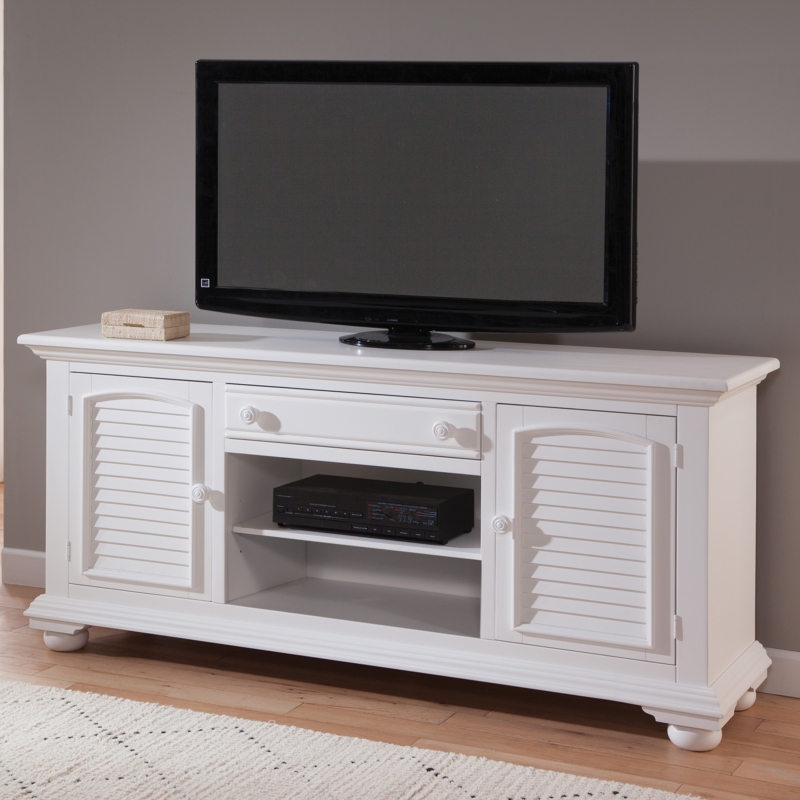 TV Console: 72 Inch Louvered Doors and Bun Feet, Coastal Style