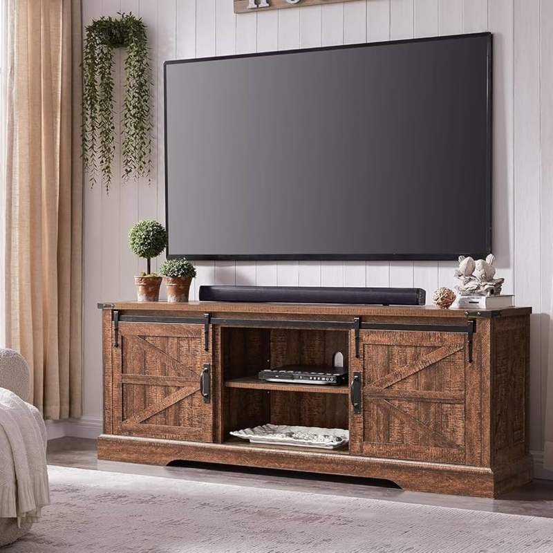 TV Stand for 75 Inch TV, Reclaimed Barnwood Brown Finish