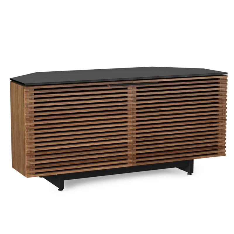Tv Stand Louvered Doors Matte Black Top Mid Century Modern Walnut