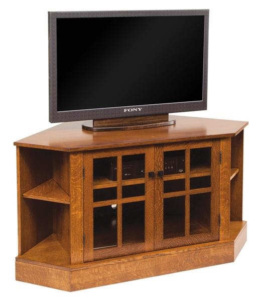 Tv Stand Open Side Shelves Glass Muntin Doors Mission Style