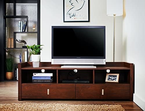 TV Stand with Dual Bottom Drawers and Open Media Cubbies