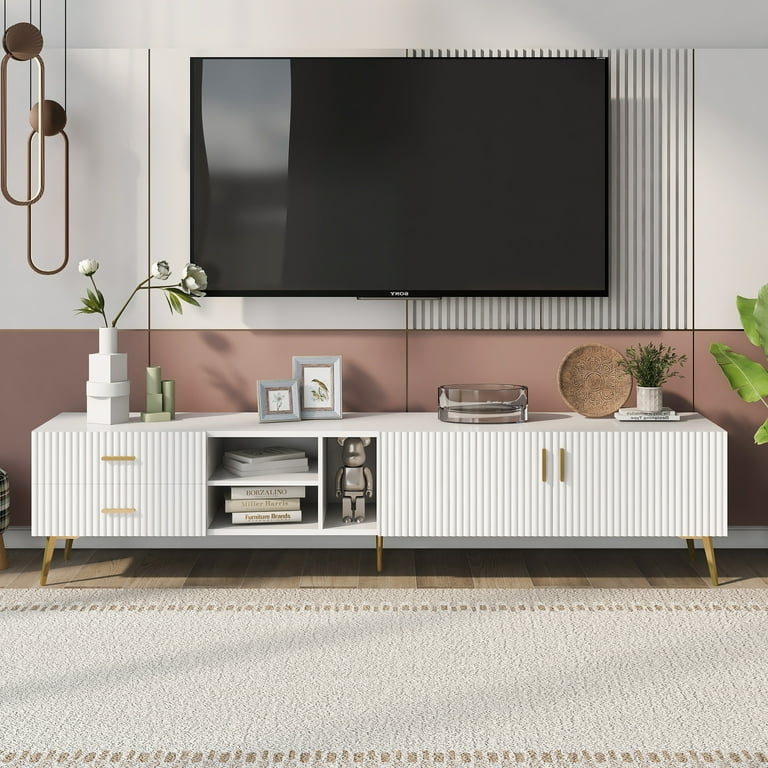 TV Stand with Fluted Facade and Champagne Gold Legs