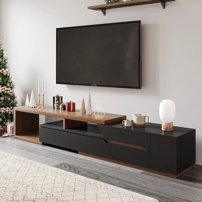 TV Stand with Retractable Length, Modern Extendable Entertainment Center.