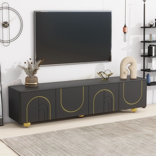 TV Stand with Spherical Gold Legs and Arched Door Patterns