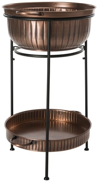 Two-Tier Beverage Tub Stand Fluted Copper Basins Tripod Base