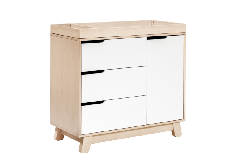 Two-Tone Changing Dresser featuring Recessed Pulls and Splayed Legs.