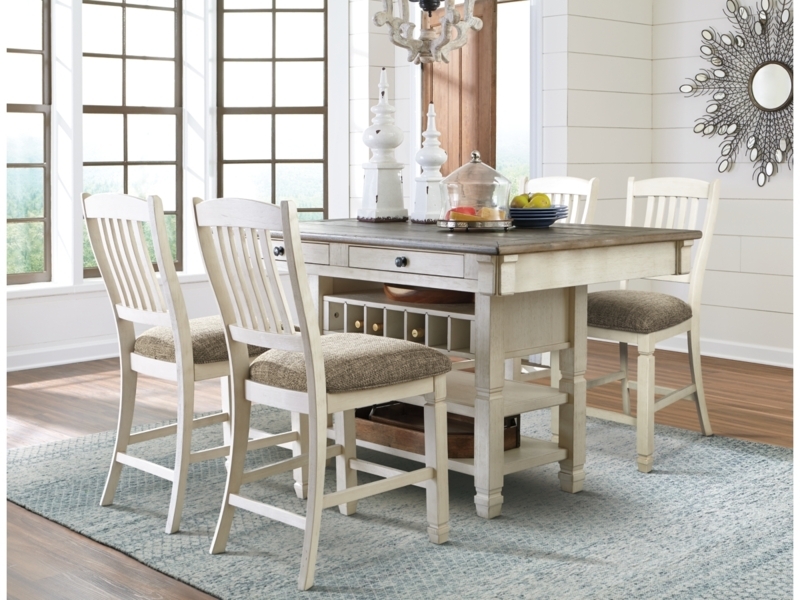 Two-Tone Counter Height Dining Set with Wine Storage and Drawers