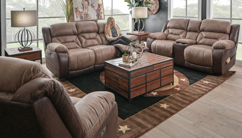 Two-Tone Power Reclining Sofa Set Rustic Western Style