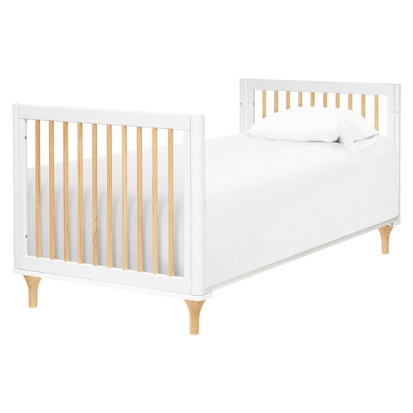 Two Tone Twin Bed with Tapered Spindle Legs in White and Wood