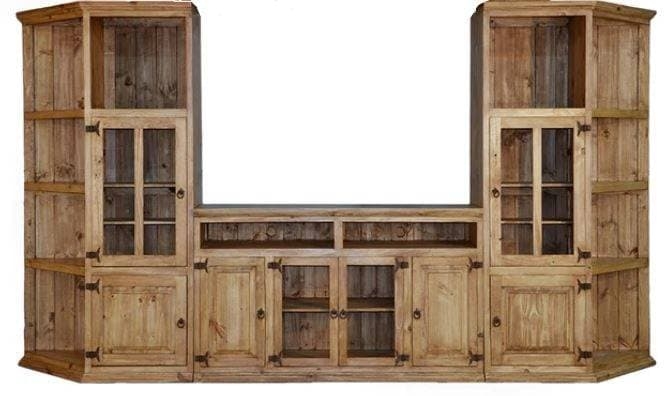 U-Shaped Entertainment Center featuring Mullioned Glass Doors