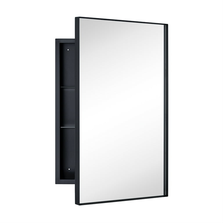 Ultra-Thin Medicine Cabinet Recessed Mount Matte Black Frame