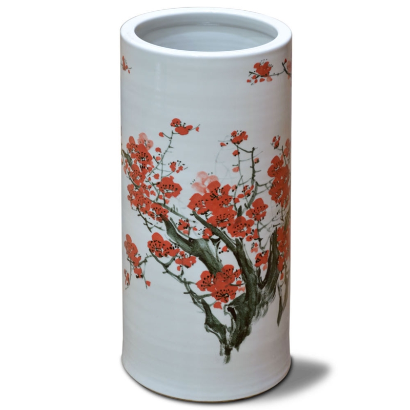 Umbrella Stand Cherry Blossom Motif Hand Painted Floral
