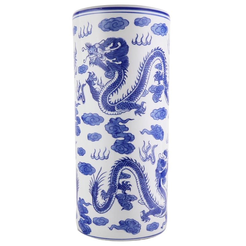 Umbrella Stand Dragon Motif Glossy Glaze Ceramic Holder