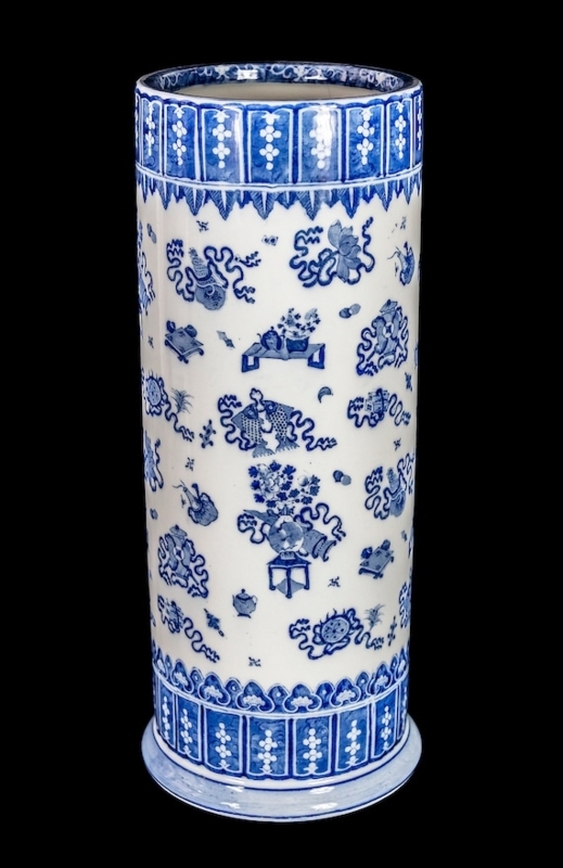 Umbrella Stand Flared Base Hand Painted Chinoiserie Porcelain Vessel