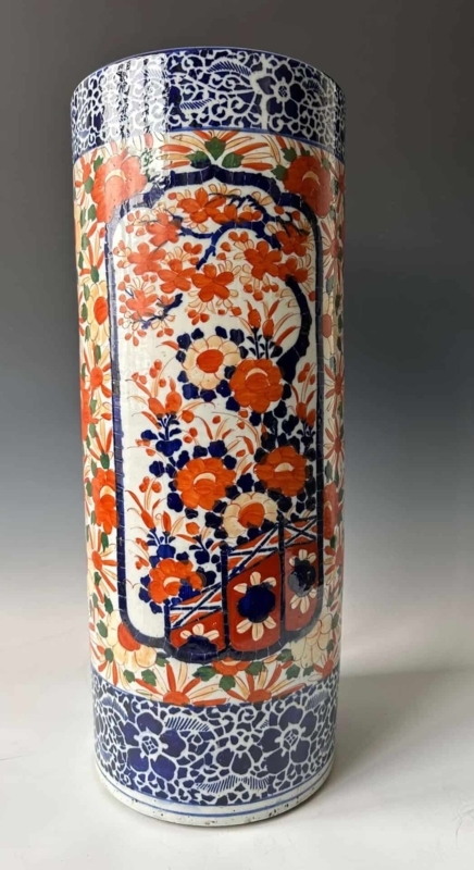Umbrella Stand Floral Cartouche Imari Style Crazed Glaze Vessel