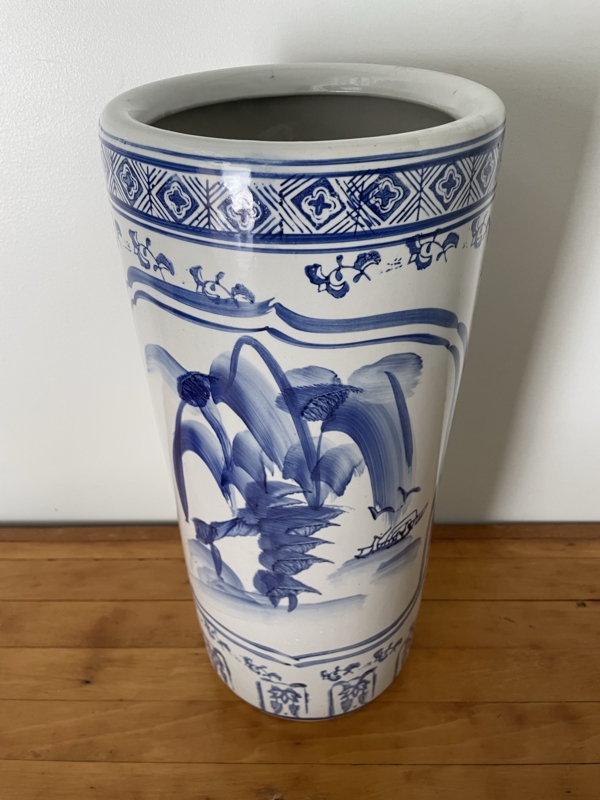 Umbrella Stand Hand Painted Landscape Tapered Shape Porcelain Holder