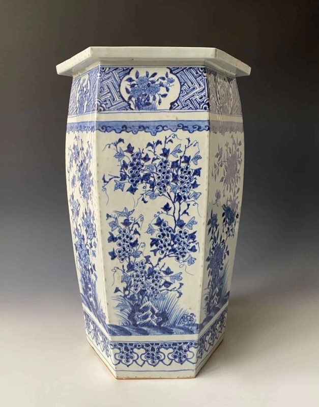 Umbrella Stand Hexagonal Botanical Motifs Chinoiserie Decor
