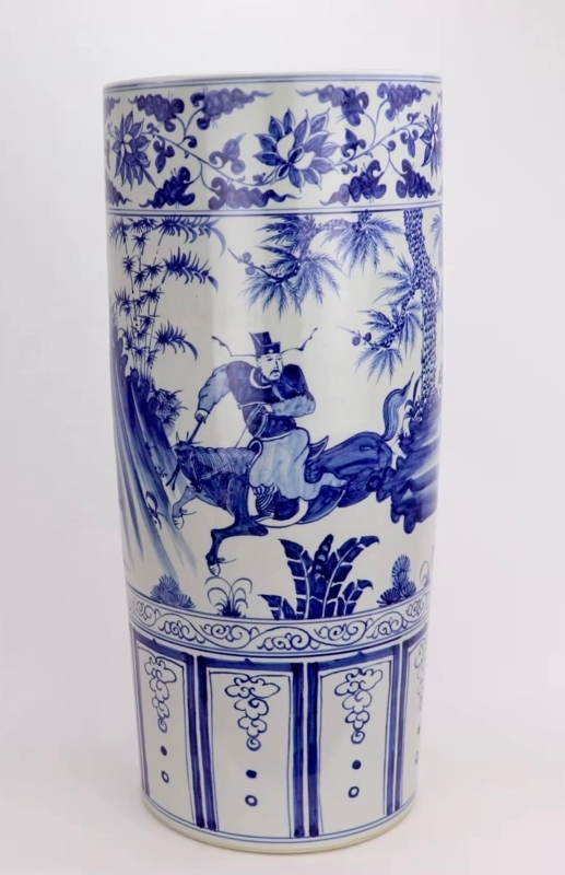 Umbrella Stand Horse Rider Motif Scenic Illustration Porcelain Stand