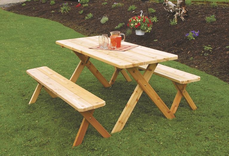 Unfinished Cedar Crossleg Picnic Table Set with Benches