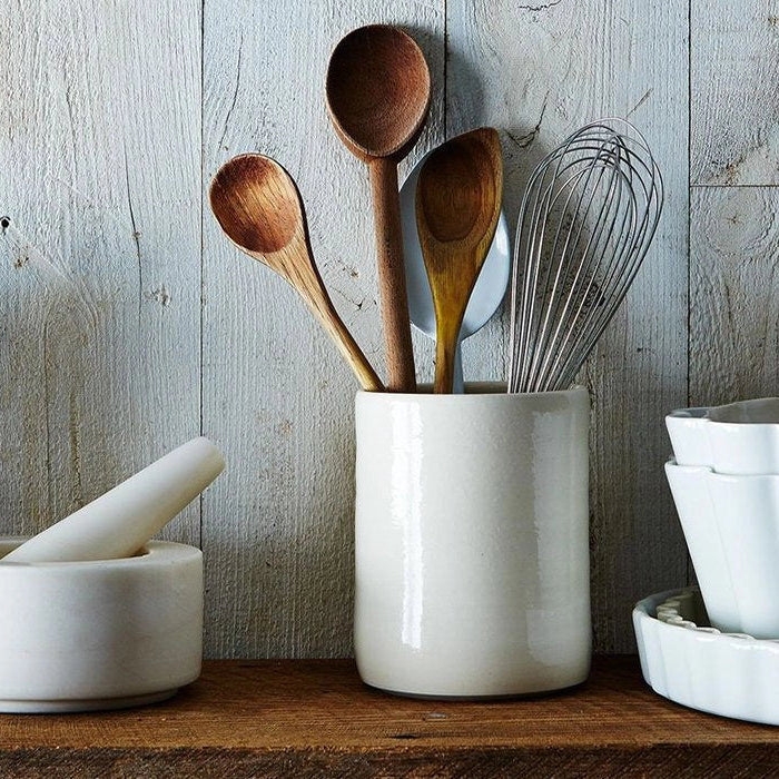 Utensil Crock Glossy Creamy White Glaze Cylindrical Farmhouse