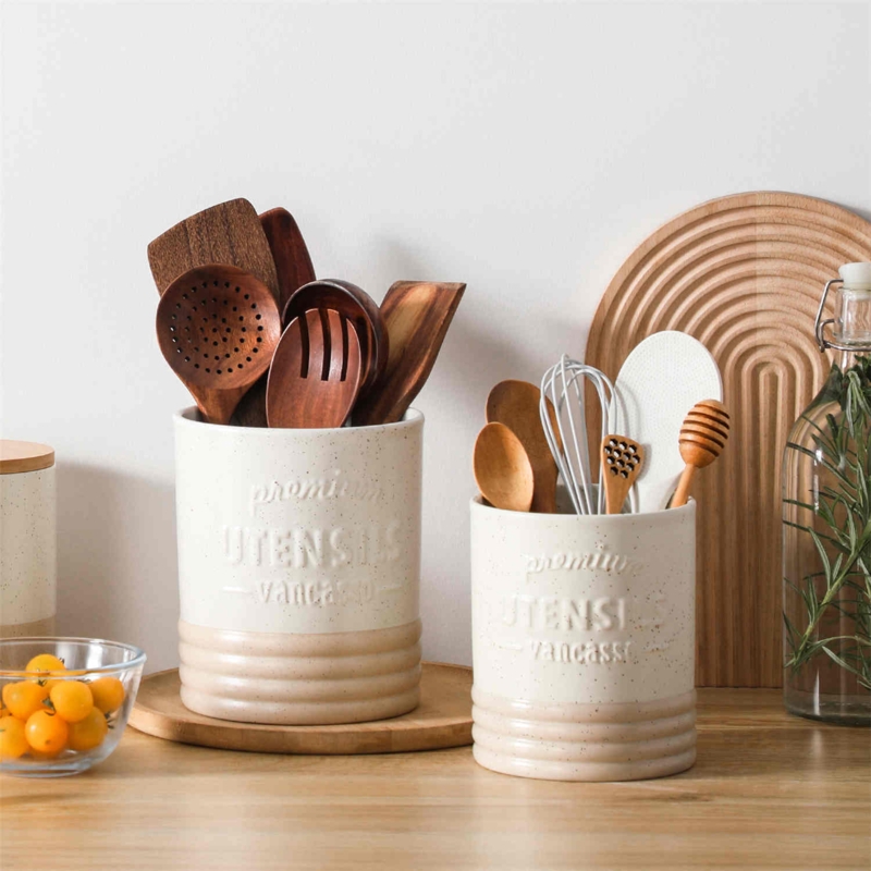 Utensil Holder Embossed Typography Sesame Speckle Ribbed Base