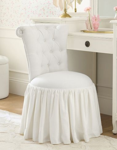 Vanity Chair Ruffled Skirt Button Tufting Cream Romantic Bedroom Seating