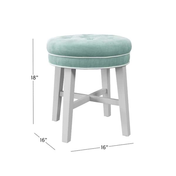 Vanity Stool Aqua Blue Fabric Button Tufting Cross Stretcher Base