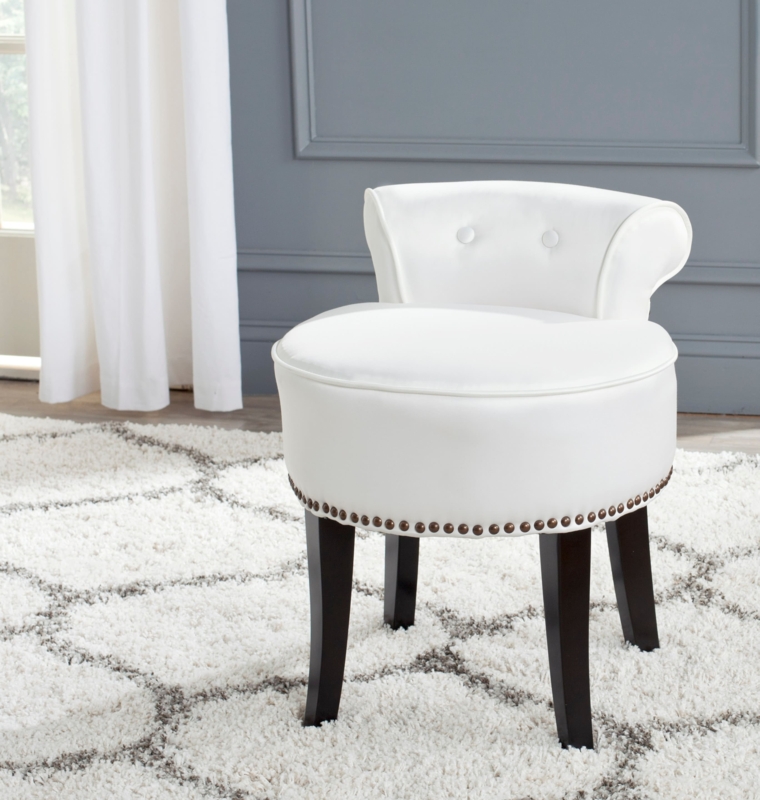 Vanity Stool Button Tufting Nailhead Trim Curved Back Rolled Edges