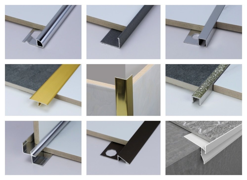 Varied Metal Tile Trim Profiles including T-Bar and Stair Nosing