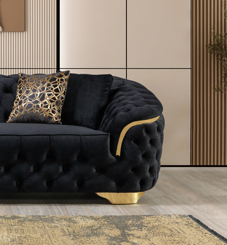 Velvet Sofa Gold Metal Inlay Curved Arms Block Legs