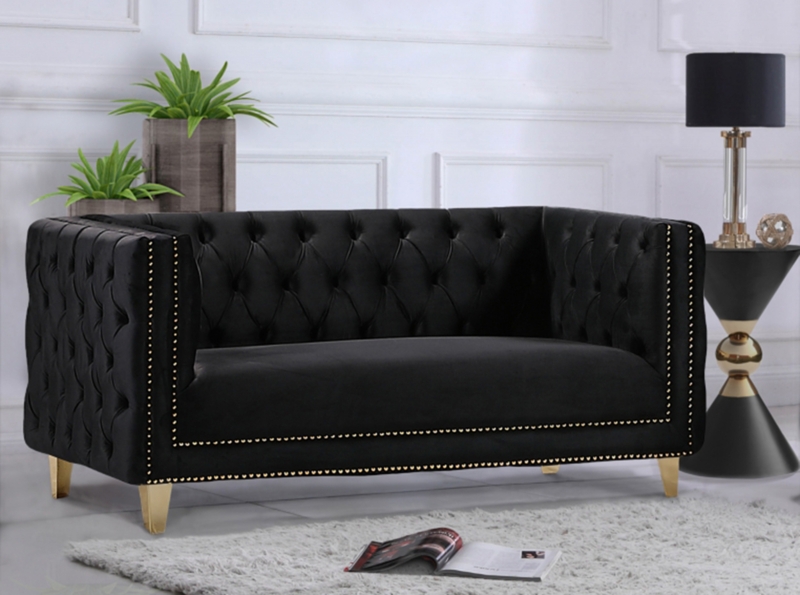 Velvet Sofa Gold Nailhead Trim Tuxedo Frame Diamond Tufting