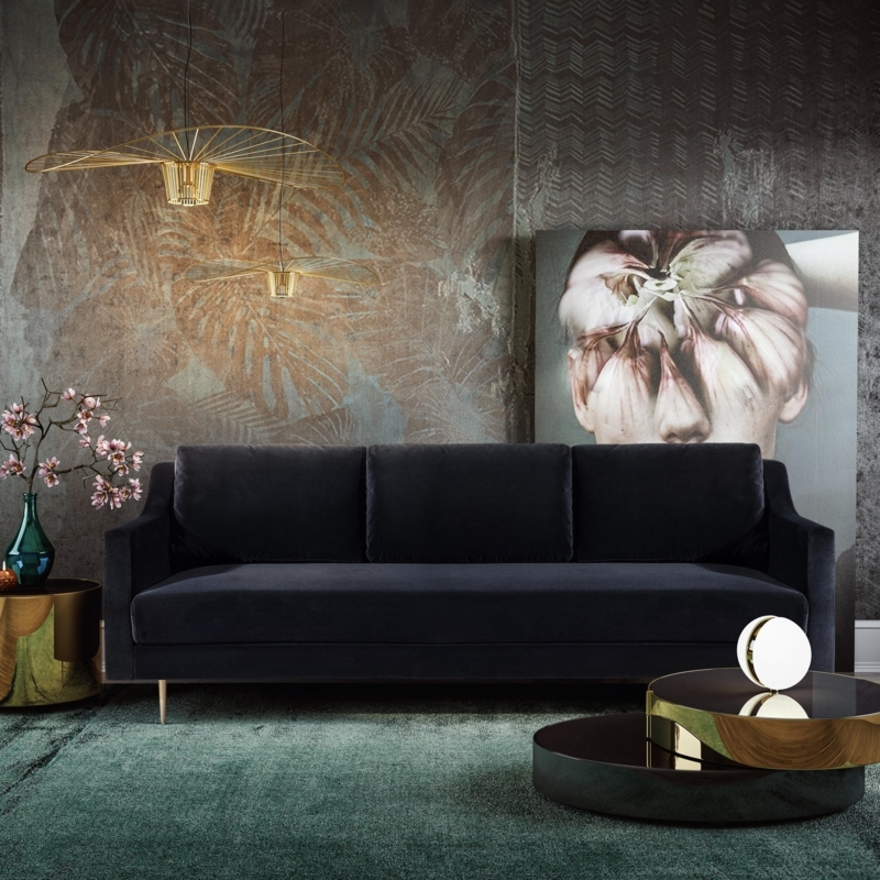 Velvet Sofa Loose Back Cushions Tapered Legs Moody Glam