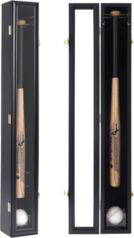Vertical Baseball Display Case with Gold Hardware and Ball Holder