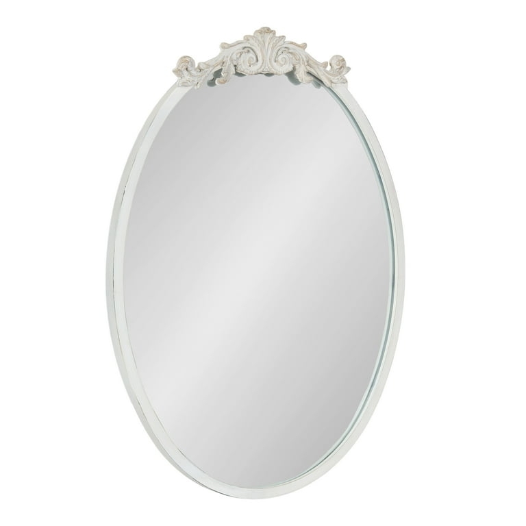 Vertical Oval Mirror with Ornate Crest and Vintage Glam Style