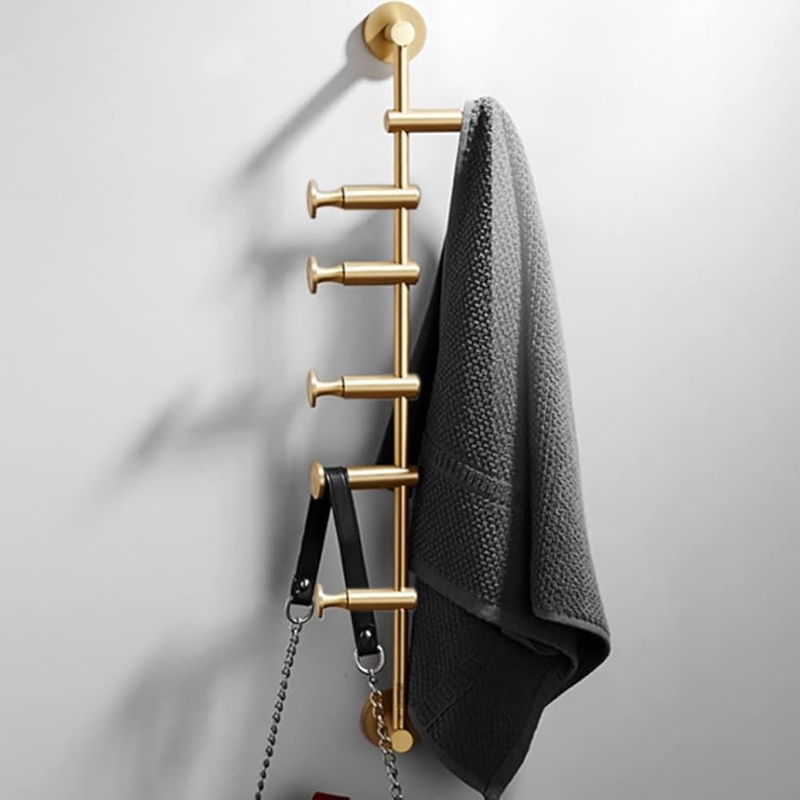 Vertical Wall Mount Coat Rack with Brushed Gold Finish