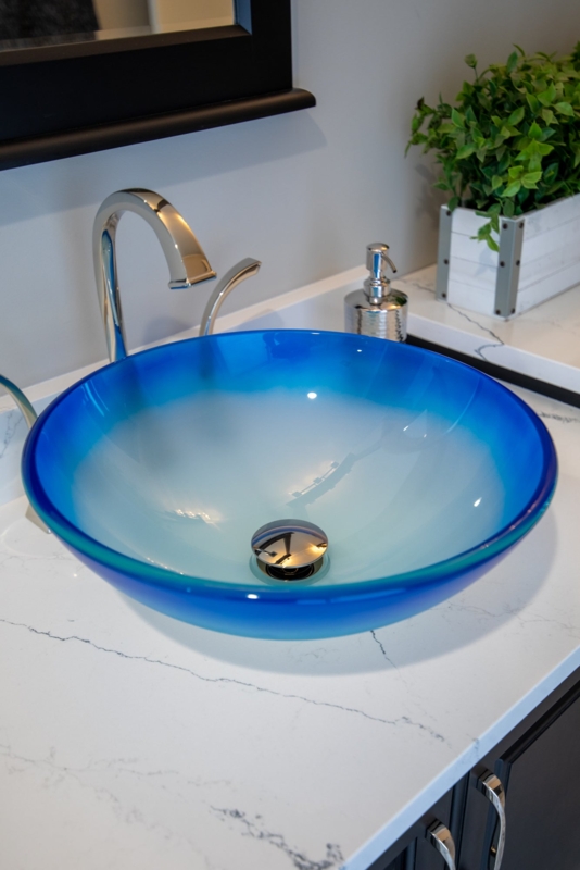 Vessel Sink Blue Cloud Frosted Round Glass Gradient Washbowl Design