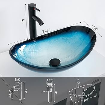 Vessel Sink Oceanic Blue Gradient Glass Boat Shaped Artistic Basin