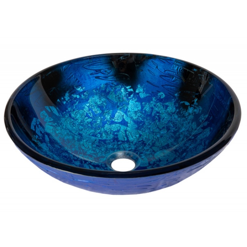 Vessel Sink Vibrant Cobalt Blue Foil Interior Textured Glass Basin