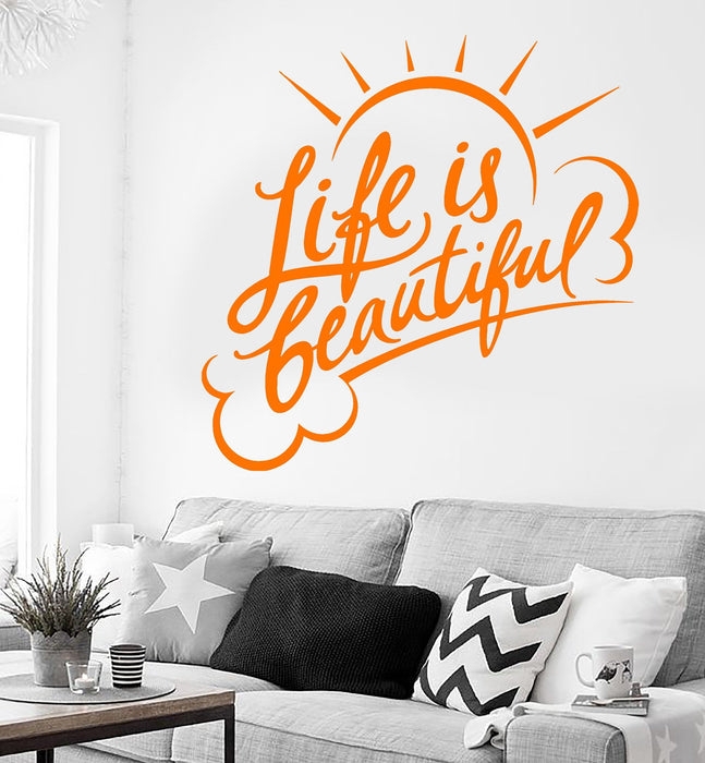 Vibrant Orange Sun Wall Decal with Calligraphy Script