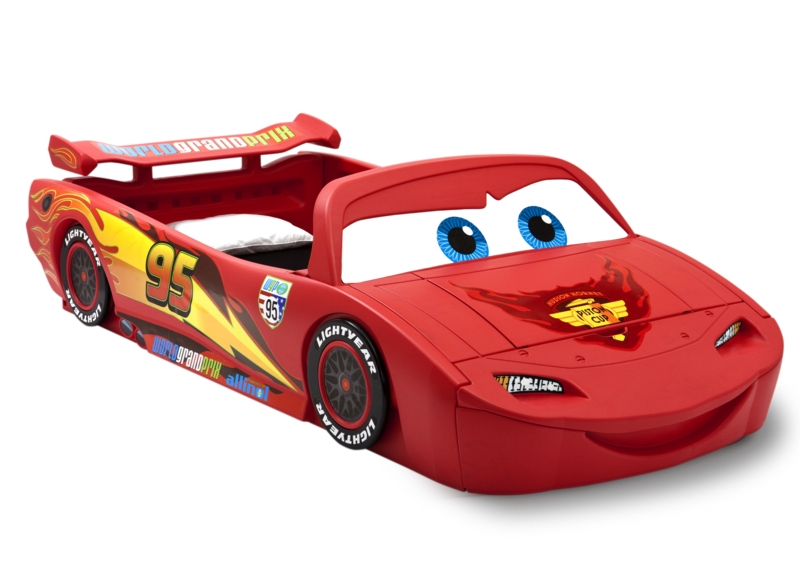 Vibrant Red Car Bed featuring Windshield Eyes and Rear Spoiler