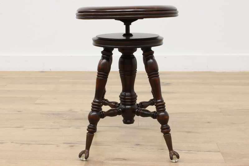 Victorian Antique Swivel Piano Stool Holtzman Claw Feet Crystal Spheres