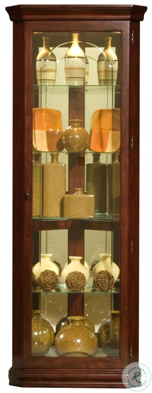 Victorian Cherry Corner Curio Cabinet with Single Door and Plinth Base