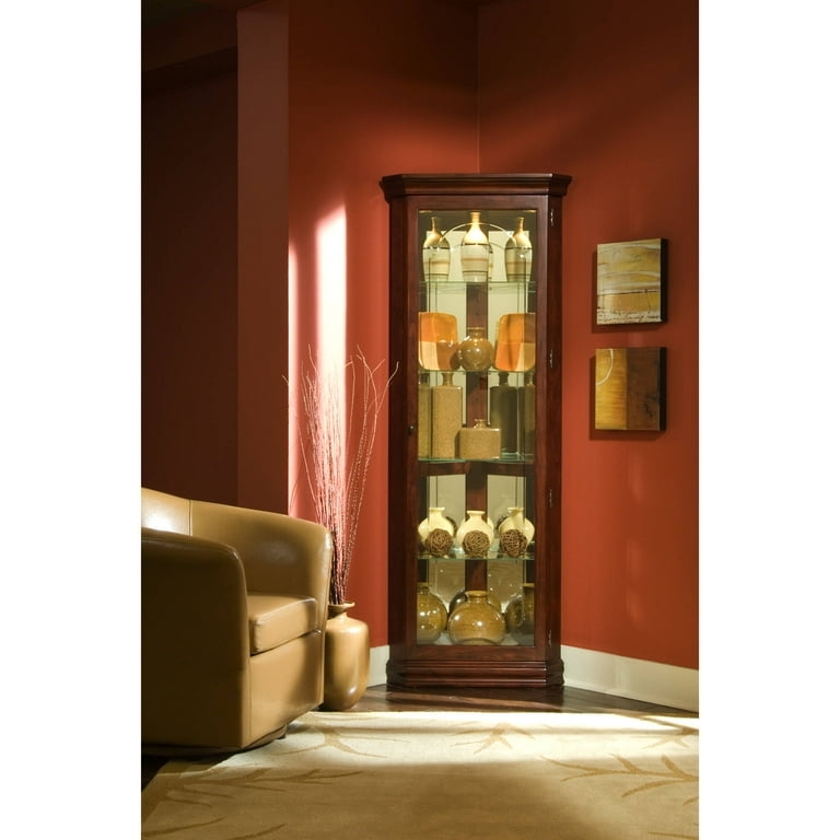 Victorian Corner Curio Cabinet featuring Stepped Crown Molding Detail