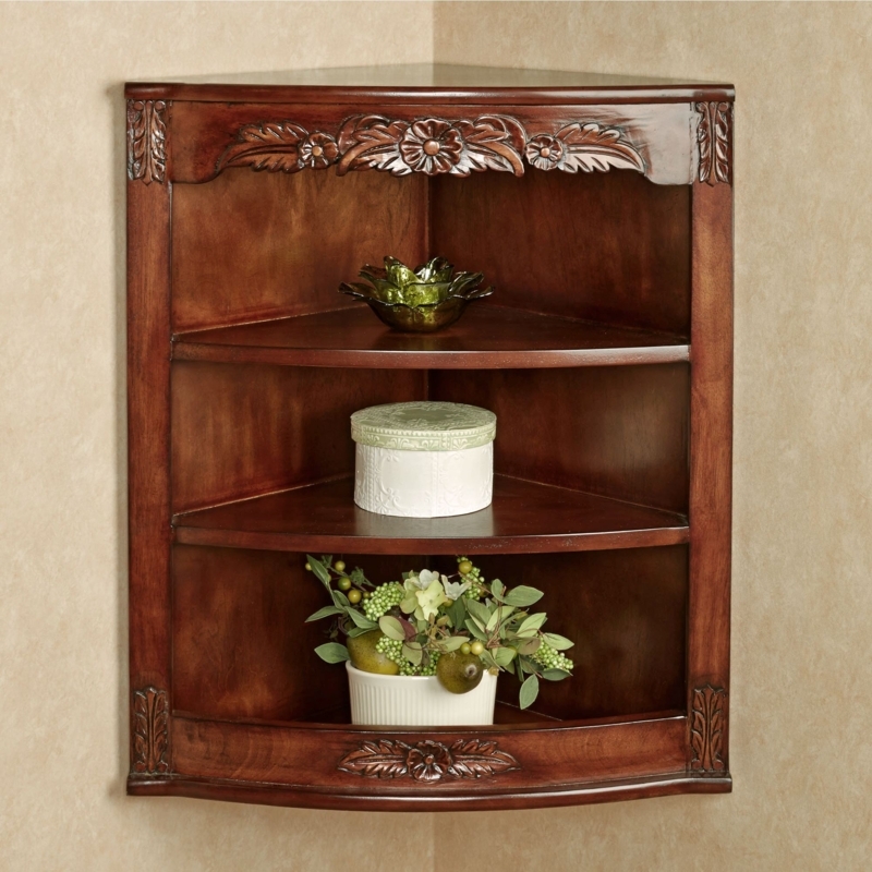 Victorian Corner Wall Cabinet with Floral Carvings and Curved Front