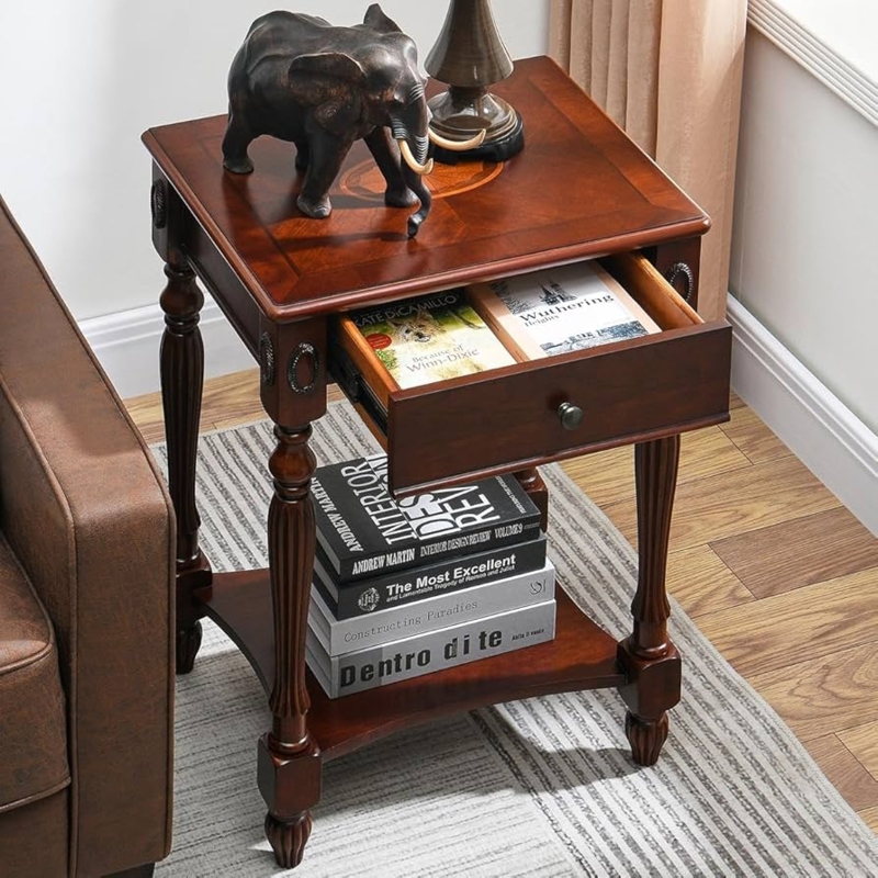 Victorian Side Table Fluted Legs Inlaid Top Antique Cherry Finish